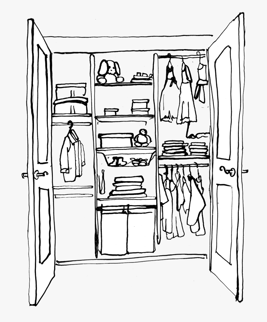 Clothes Closet Clipart - Clothes Cupboard Clipart Black And White, Transparent Clipart