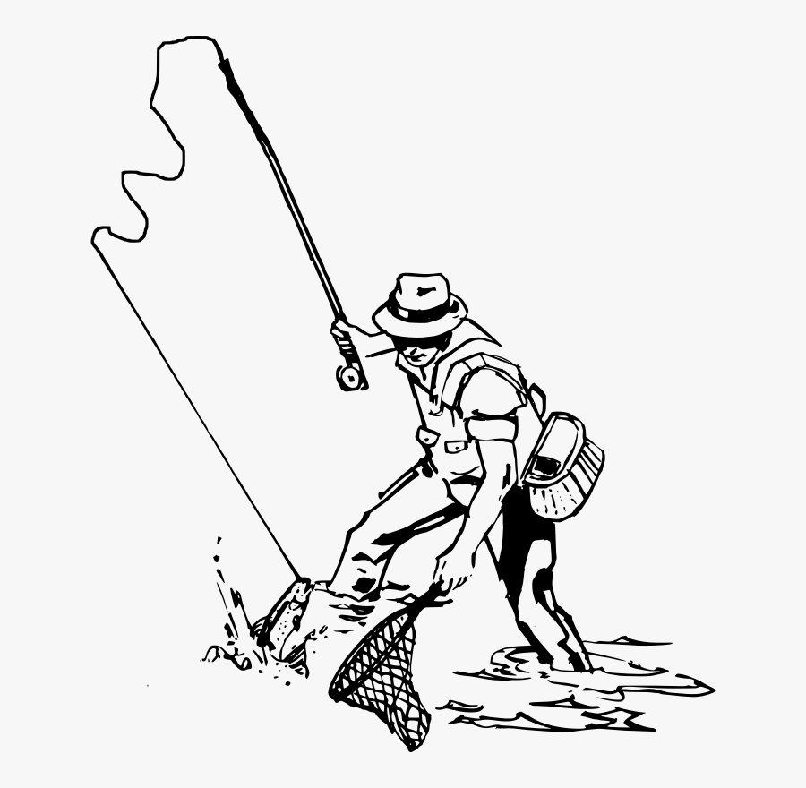 Fishing Rod Clipart Net - Fisherman Clipart Black And White, Transparent Clipart