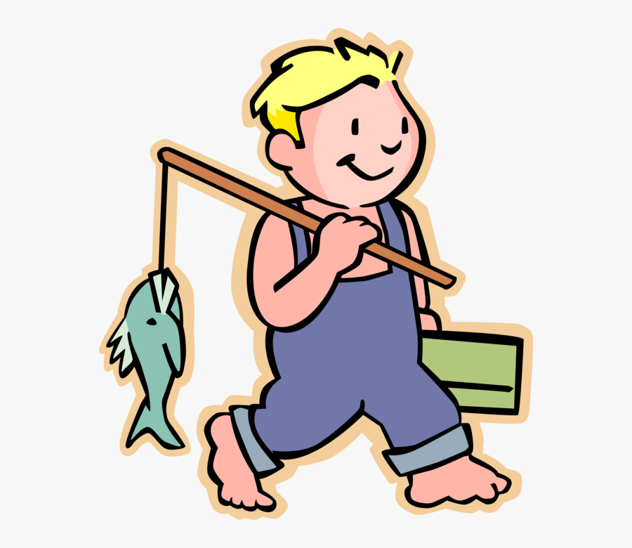 Vector Illustration Of Barefooted Primary School Boy - Fishing Vocabulary List, Transparent Clipart
