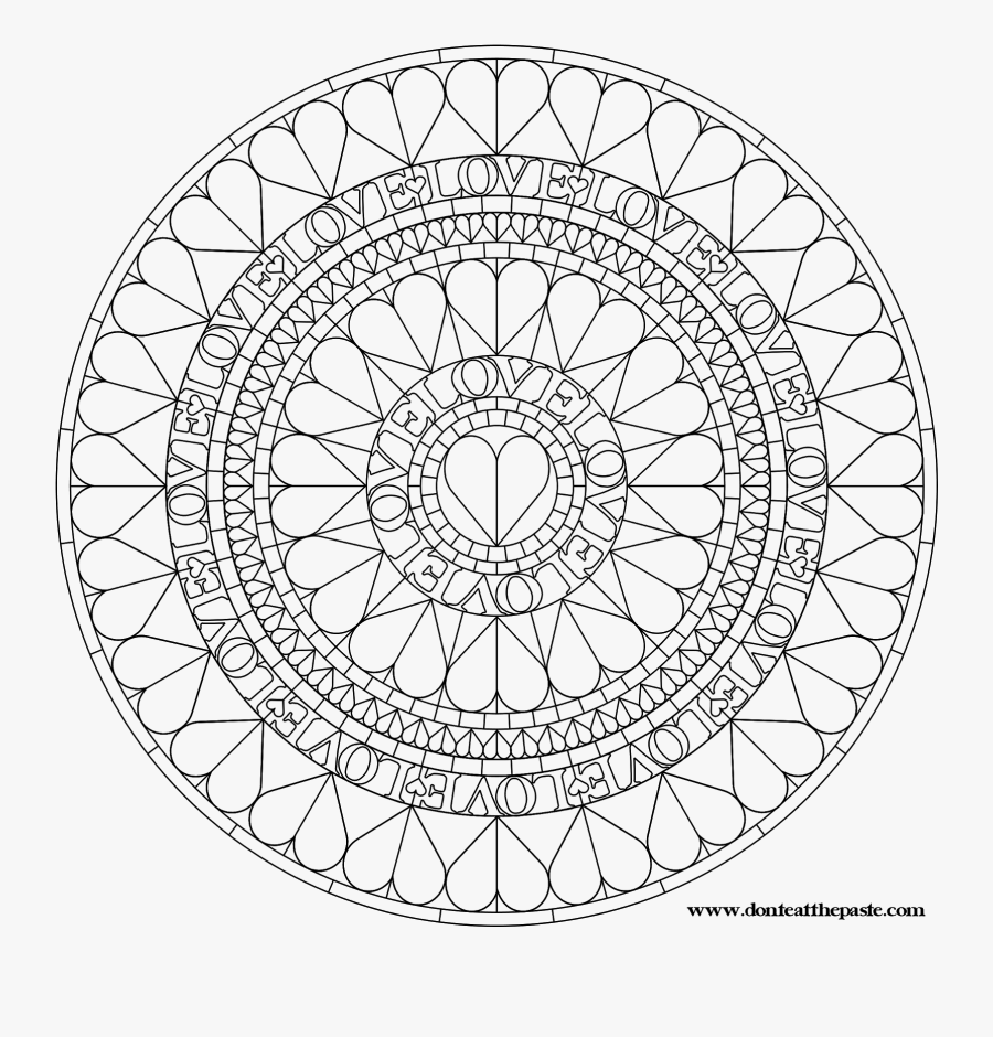 Clip Art Hearts To Color Adult - Printable Mandala Black And White, Transparent Clipart