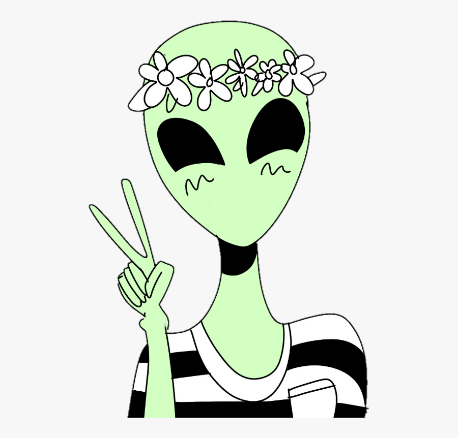 Alien Clipart Png -flower Tumblr Aesthetic Report Abuse - Cute Alien With Peace Sign, Transparent Clipart
