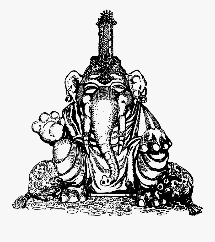 Ganesha Mahadeva Hinduism Asian Elephant T-shirt - Ganesha Drawings In White And Black, Transparent Clipart