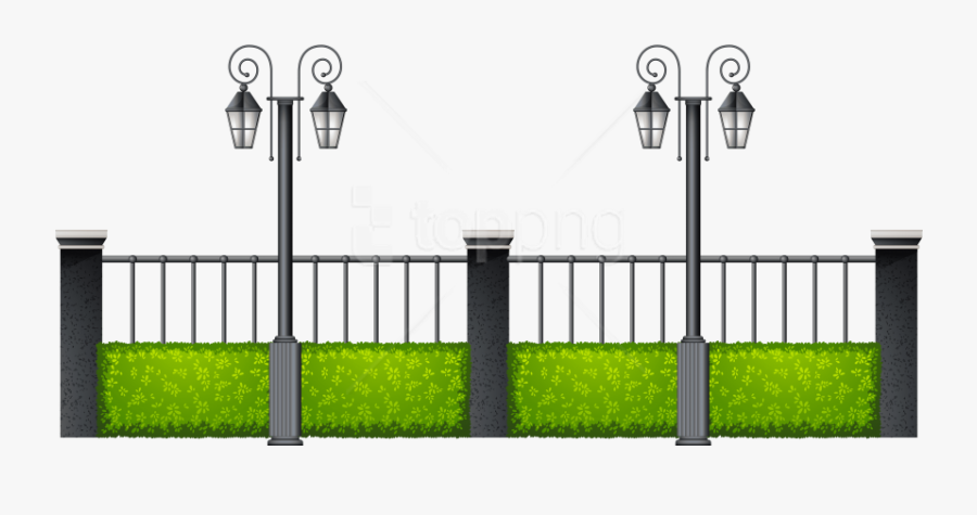 Free Png Download Metal Fence With Streetlights Clipart - Street Lights Clipart Png, Transparent Clipart
