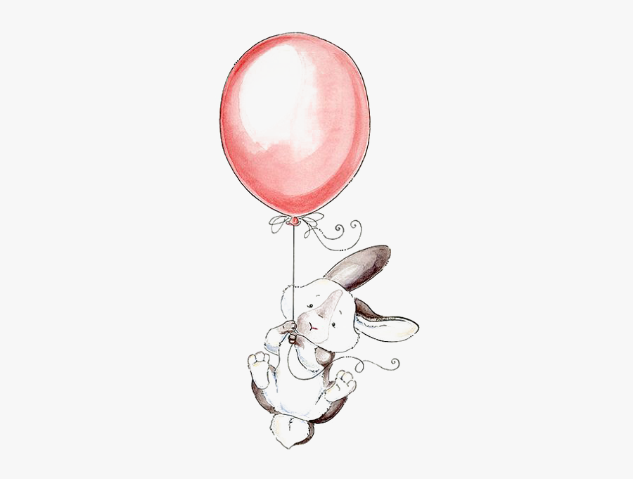 Watercolor Painting Rabbit Work Of Art Illustration - Balloon Rabbit Watercolor, Transparent Clipart