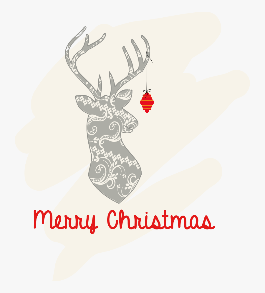 Illustration Of Faux Deer Mount With Ornament And "merry - Illustration, Transparent Clipart