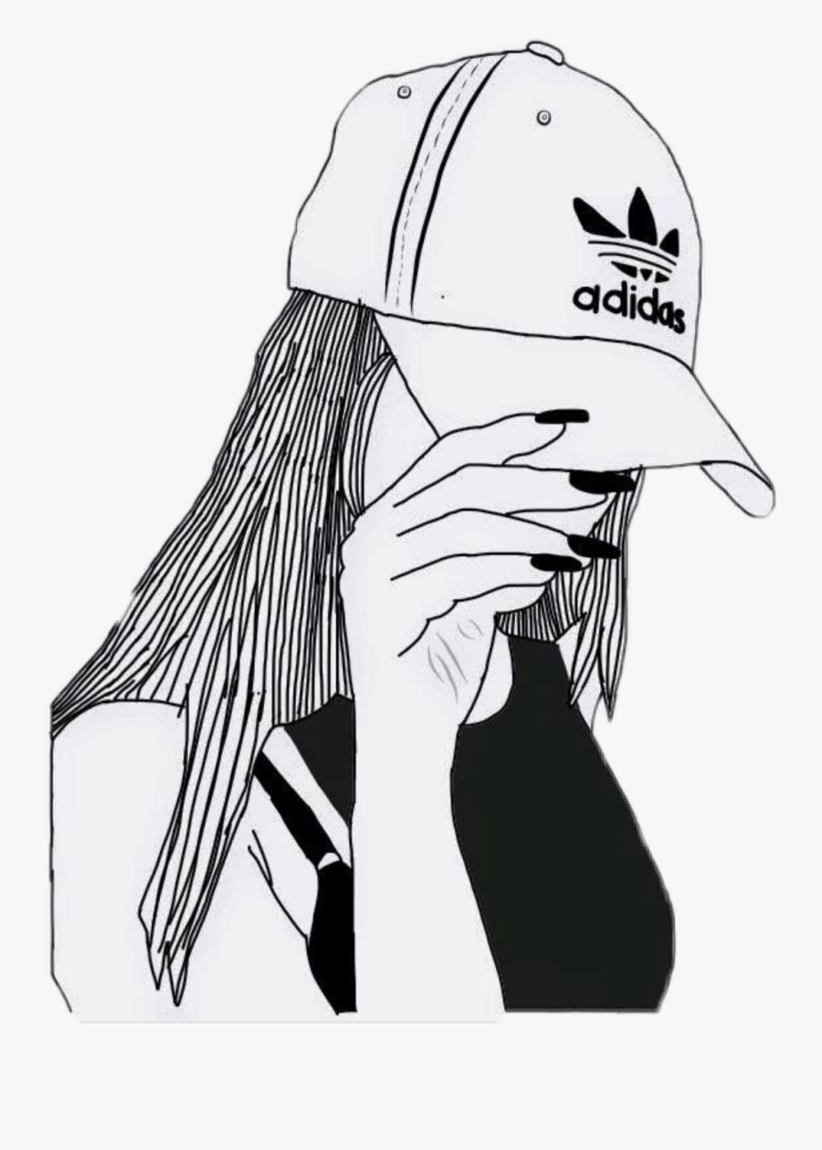 #girl #adidas #hat #black #hair #nails - Drawing Of Adidas Hat, Transparent Clipart
