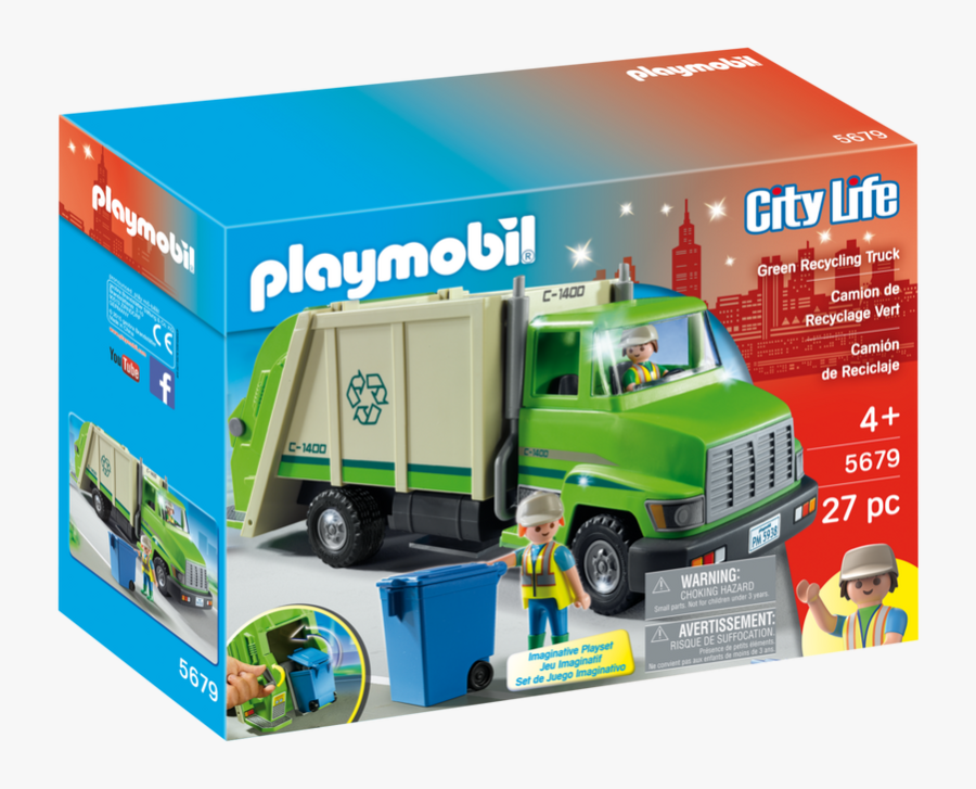 Green Recycling Truck - Playmobil 5679, Transparent Clipart