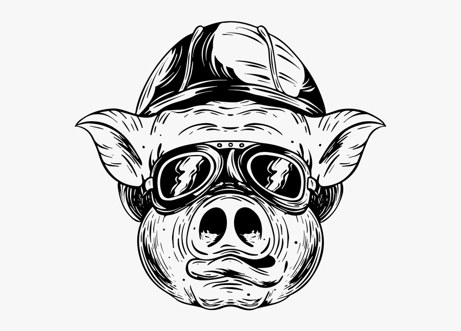 Pig Drawing Biker - Black And White Pig Drawing, Transparent Clipart