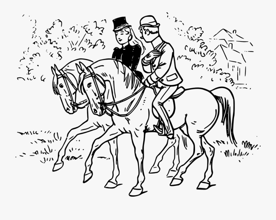 Riding Horses Cartoon Couple, Transparent Clipart