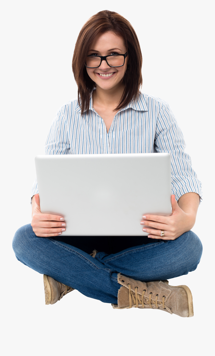 Woman Reading Png - Woman Sitting With Laptop Png, Transparent Clipart