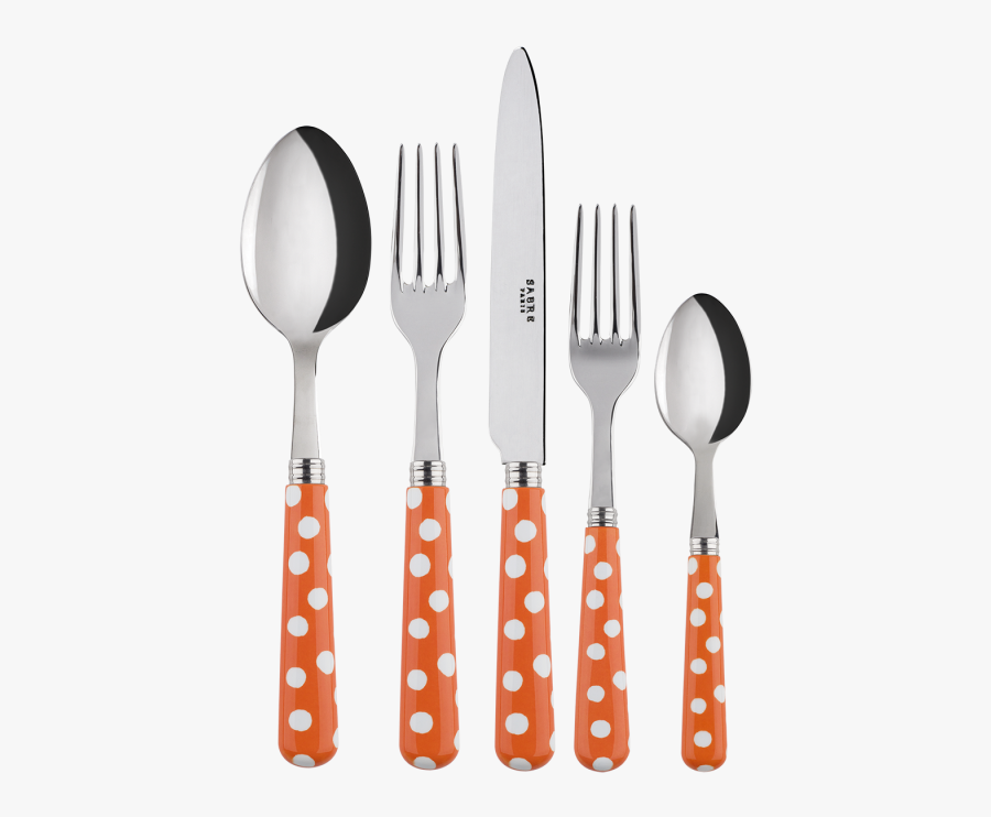 Sabre Paris White Dots Orange Place Setting"
 Class= - Couvert De Table Manche En Bois, Transparent Clipart
