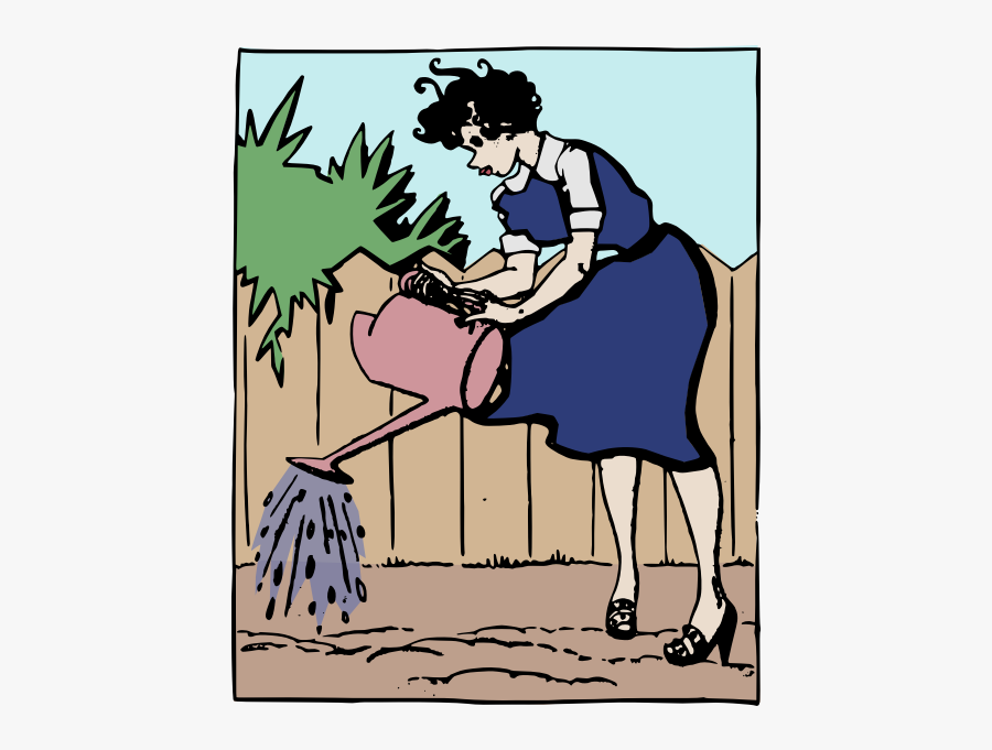 Watering Her Garden - Cartoon, Transparent Clipart