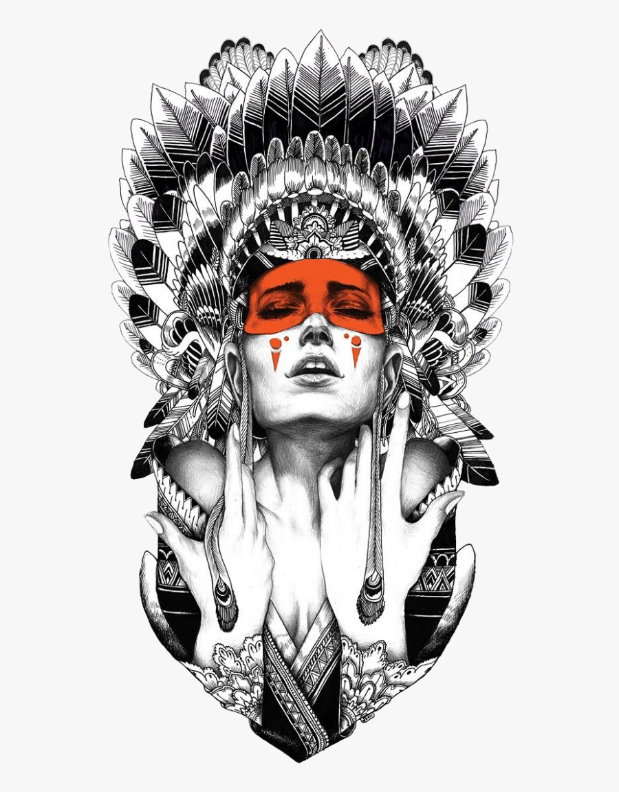 Tattoo United Black And Gray Artist Of Peoples Indigenous - Indian Lady Tattoo Designs, Transparent Clipart