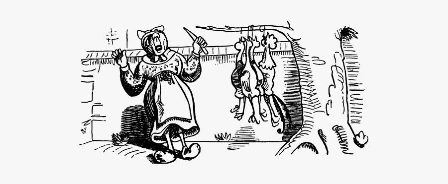 Vector Drawing Of Ugly Woman Cook And Four Hanged Chicken - Max Und Moritz, Transparent Clipart