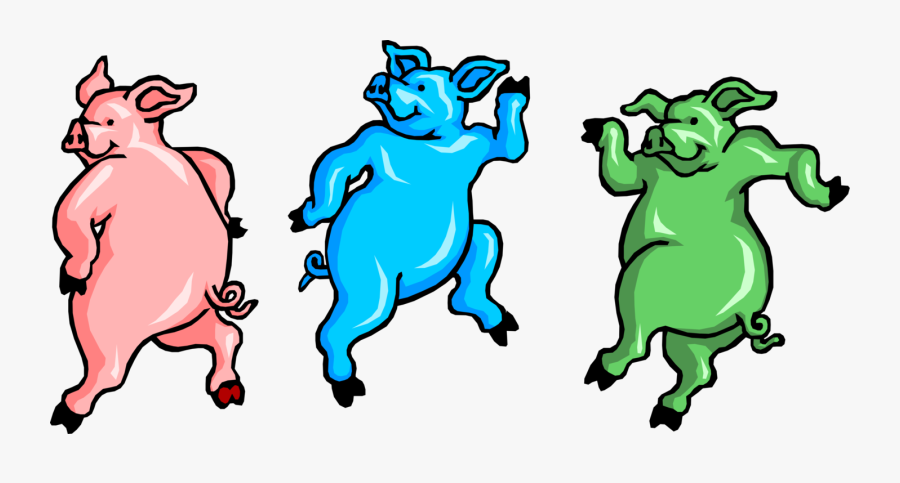 Vector Illustration Of Three Dancing Swine Pigs - Problem Of The Three Little Pigs, Transparent Clipart