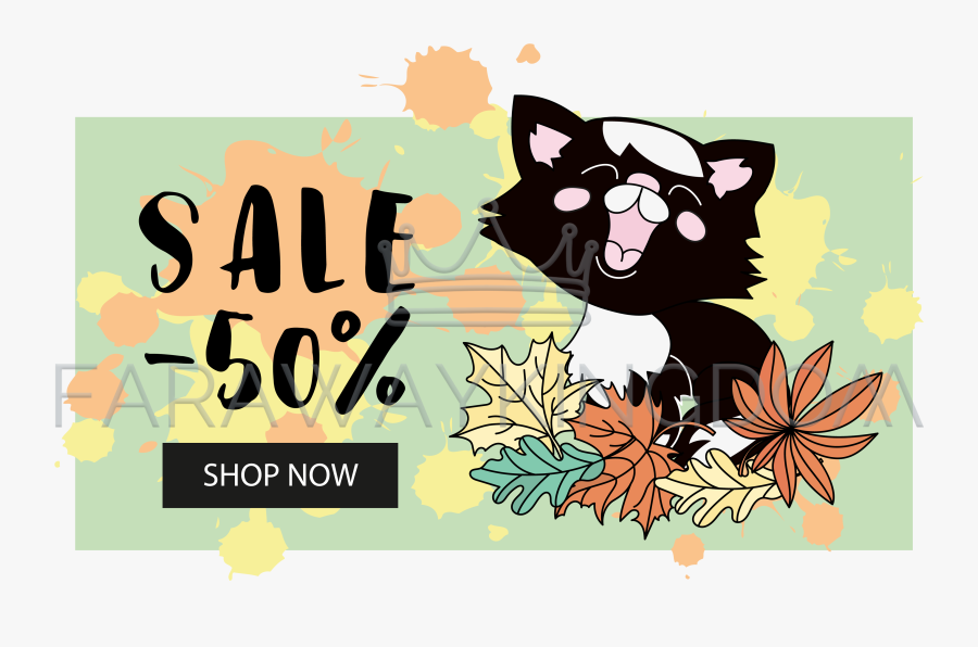 Cat On Sale Banner, Transparent Clipart