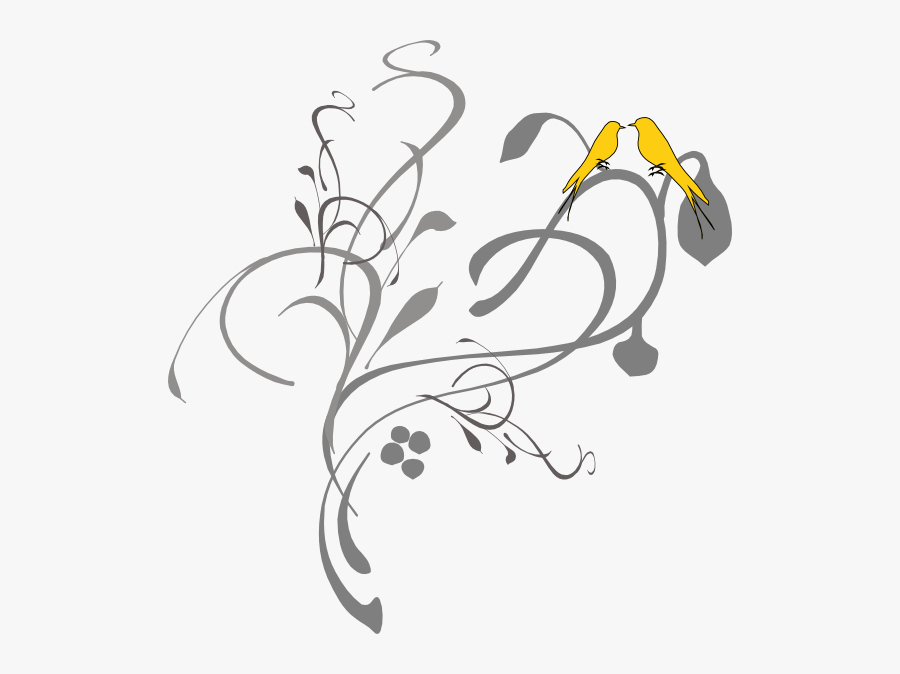 Birds On A Branch Yellow Clipart - Black And White Wedding Borders, Transparent Clipart