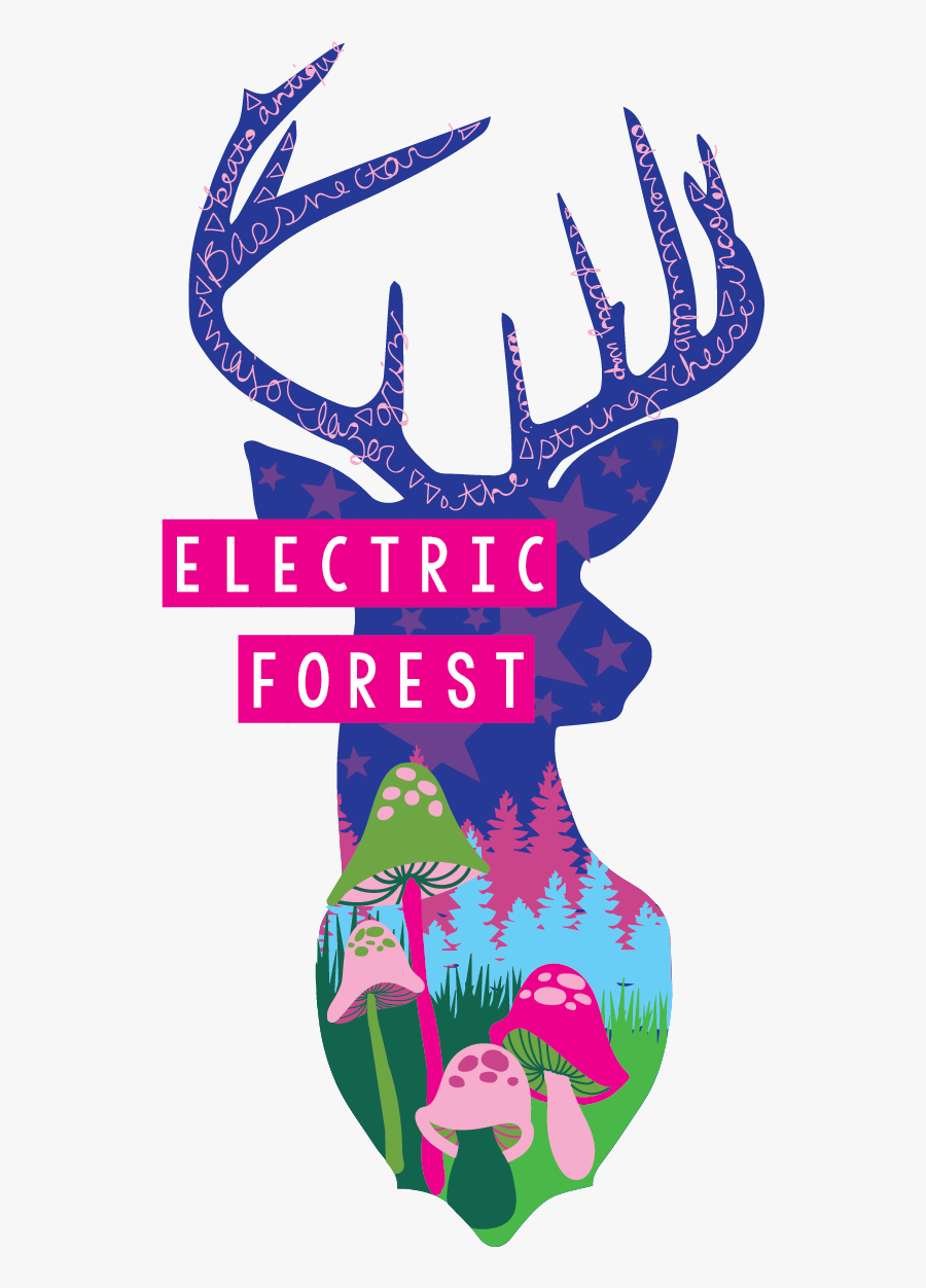 Electric Forest Poster Design - Buffalo Plaid Deer Silhouette, Transparent Clipart