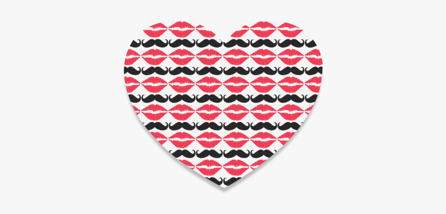 Red And Black Hipster Mustache And Lips Heart Coaster - Heart, Transparent Clipart