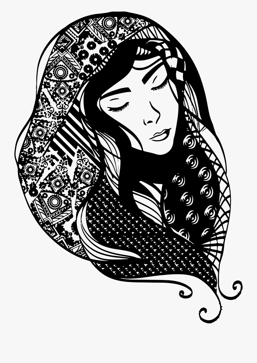 Woman With Head Scarf - Woman Head Drawing Png, Transparent Clipart