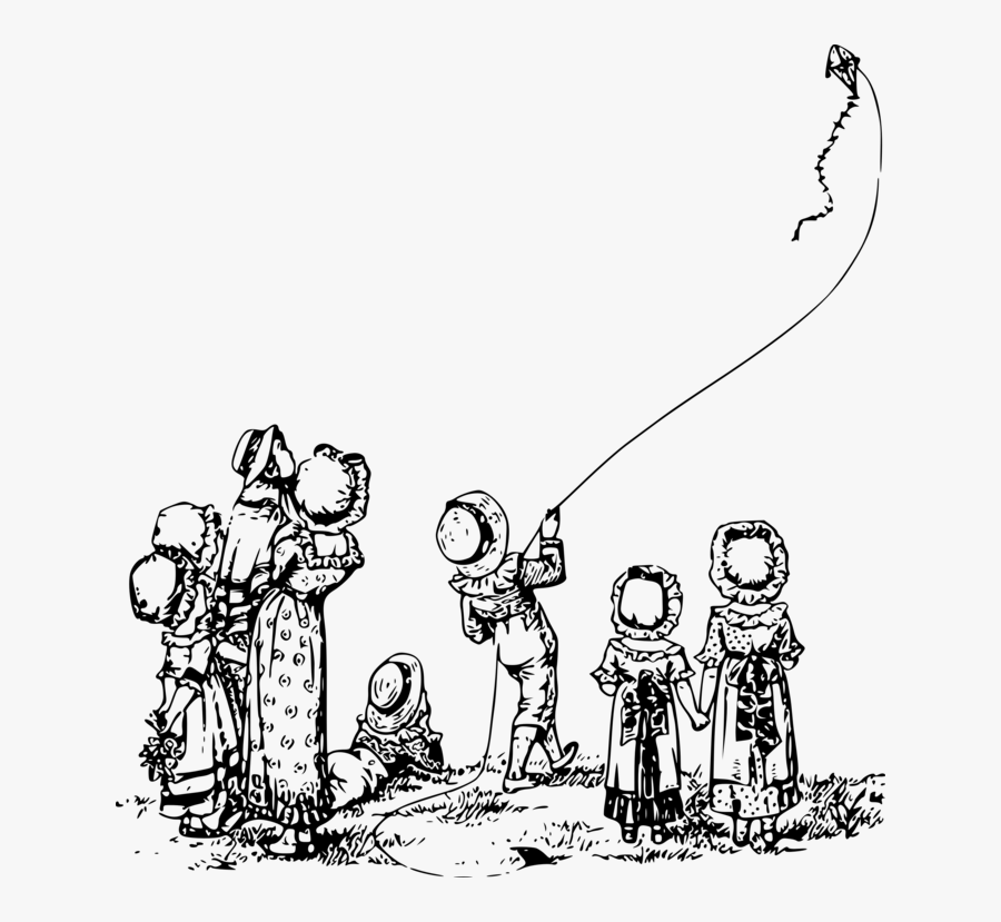 Line Art,art,people - Drawing Of People Flying Kites, Transparent Clipart