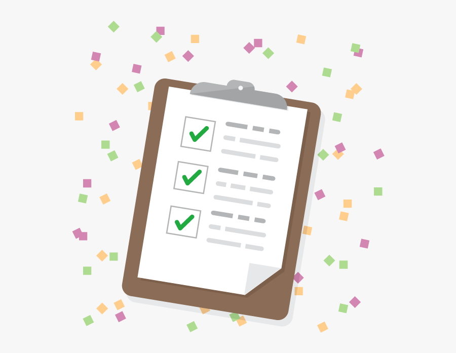 Checklist With New Year"s Confetti In Background - Illustration, Transparent Clipart