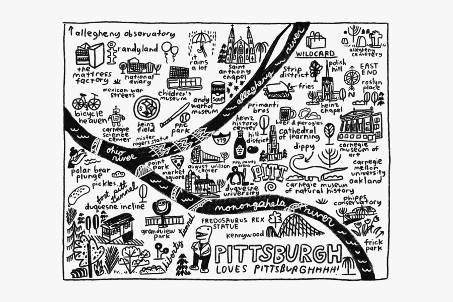 Pittsburgh Map Print - Map Of Pittsburgh Art Illustration, Transparent Clipart