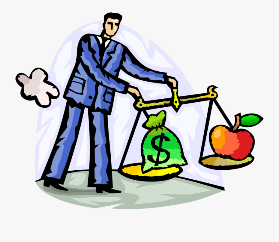Vector Illustration Of Businessman Weighs Cash Money, Transparent Clipart