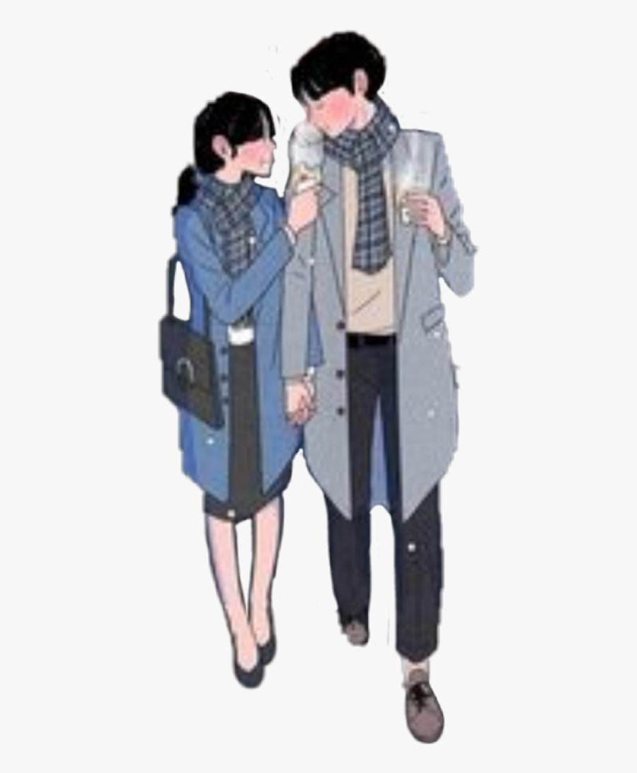 #cute #couple #asian #cartoon #anime #blue #together - Anime Couple Holding Hands And Walking, Transparent Clipart