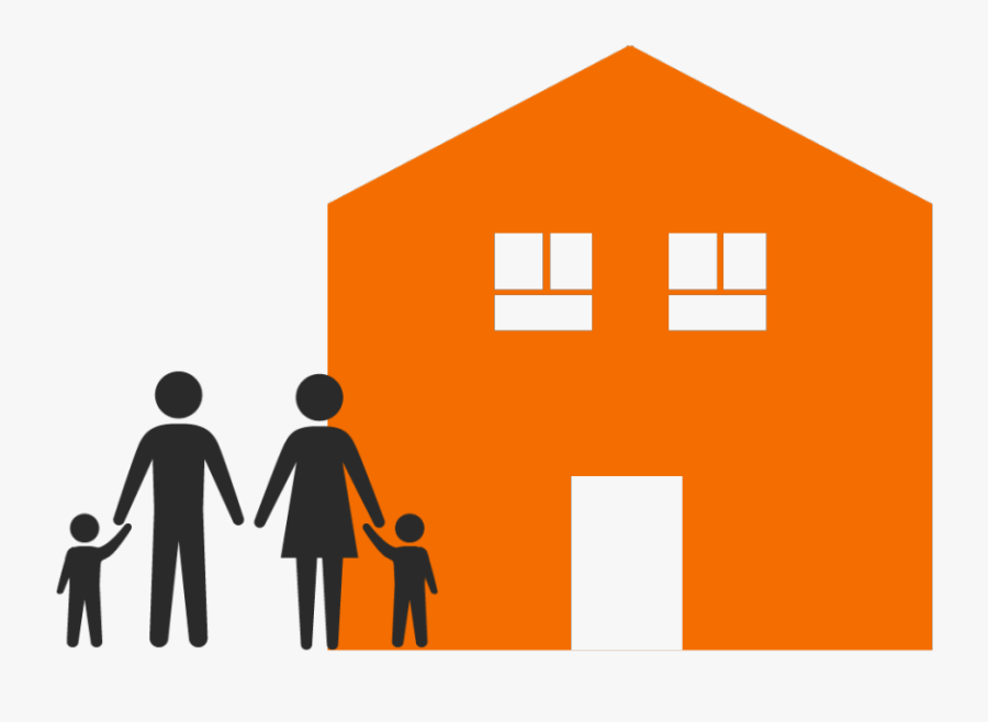 Large House With A Couple And Two Children In Front - Silhouette, Transparent Clipart