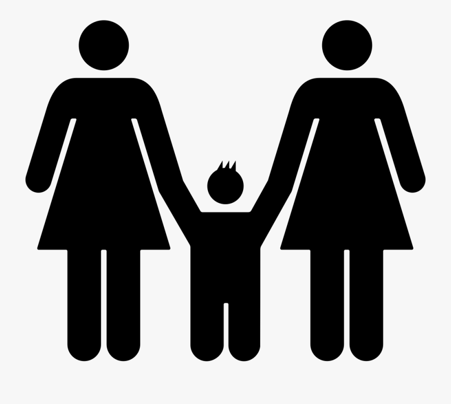 Two Women And A Kid Familiar Group Silhouette - Woman Bathroom Sign Red, Transparent Clipart