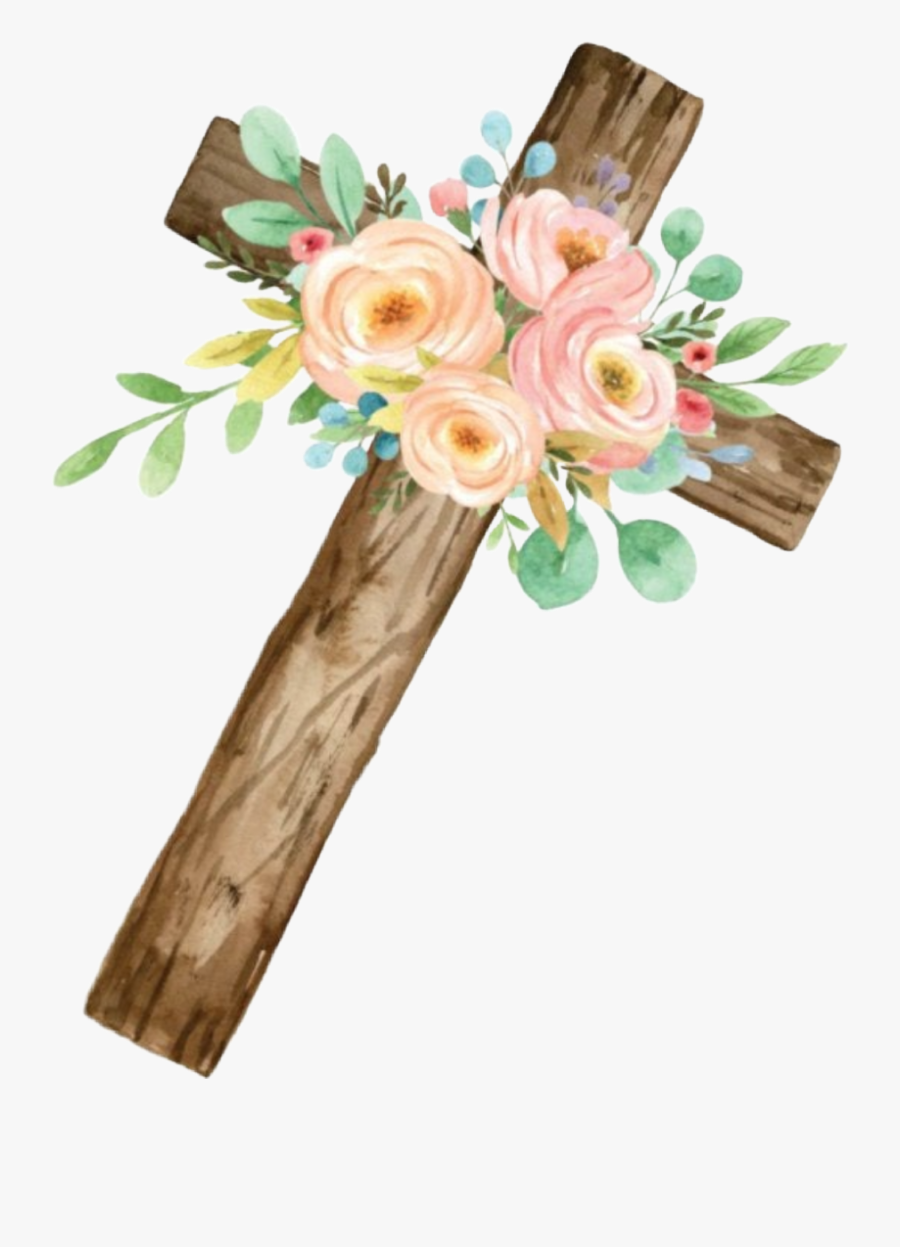#watercolor #cross #flowers #floral #decorative #religion - Watercolor Cross With Flowers Png, Transparent Clipart