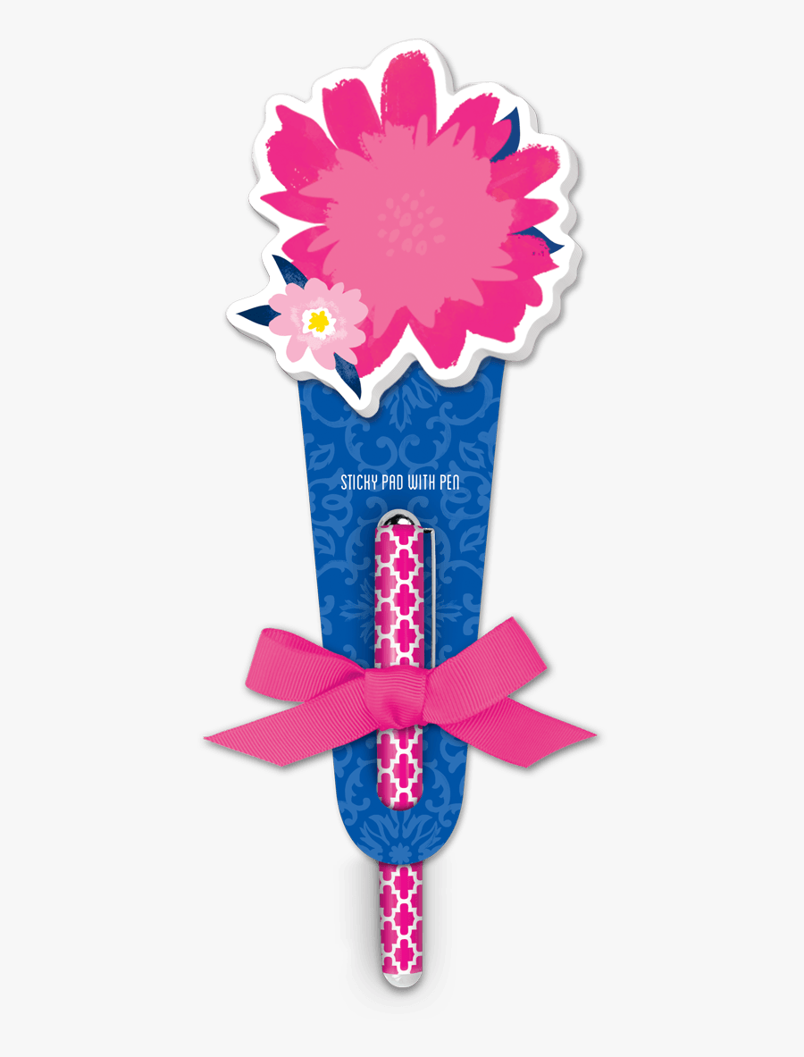 Pink Flower Sticky Pad With Pen, Transparent Clipart