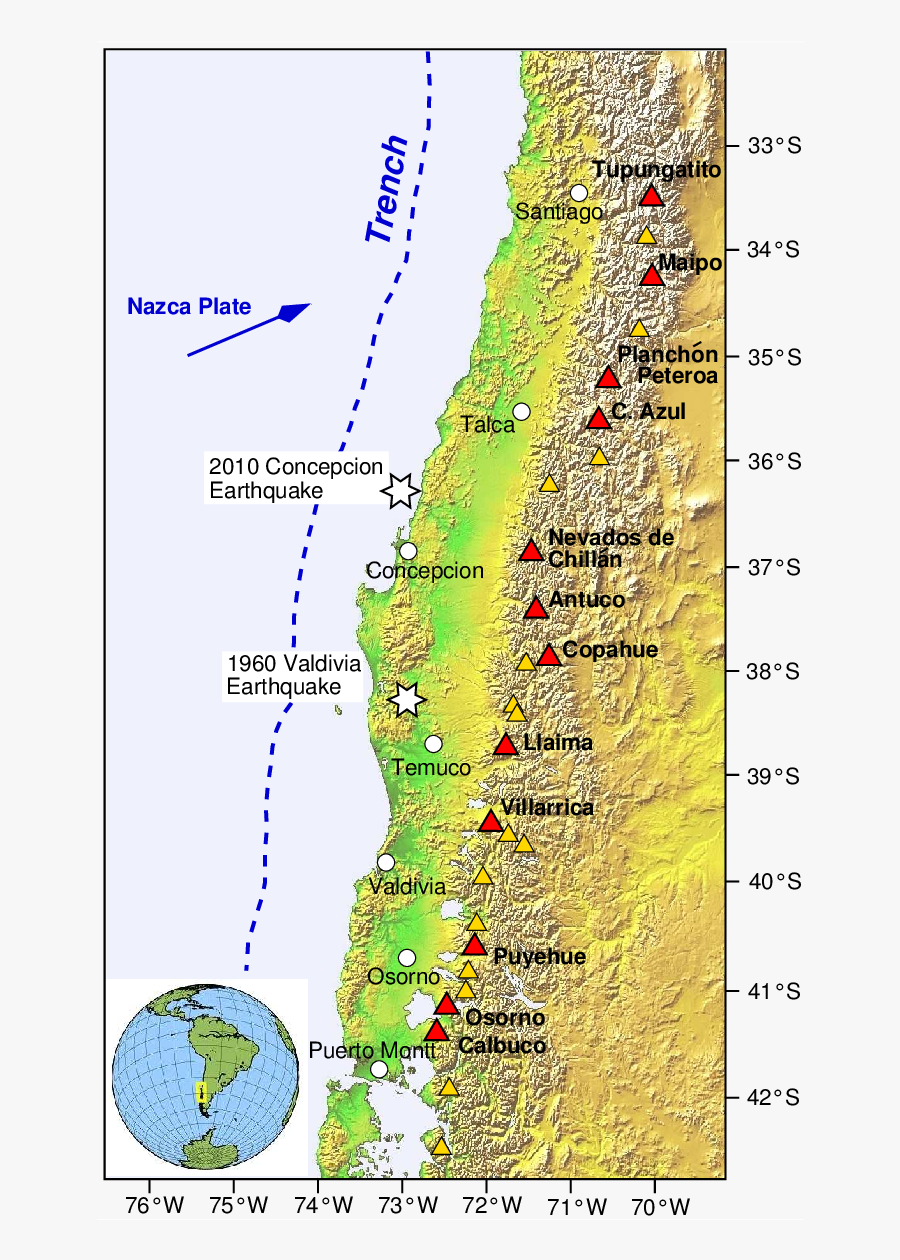 Srtm Image Of The Chilean Southern Volcanic Zone Displaying - Villarrica Chile Plate Boundary Formation, Transparent Clipart