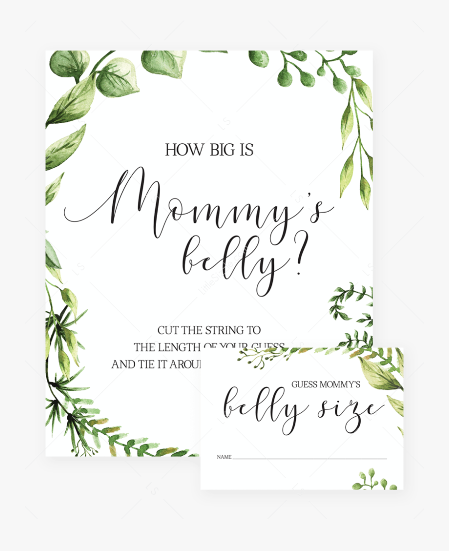 How Big Is Mommy"s Belly Game For Greenery Baby Shower - Free Greenery Baby Shower Printables, Transparent Clipart