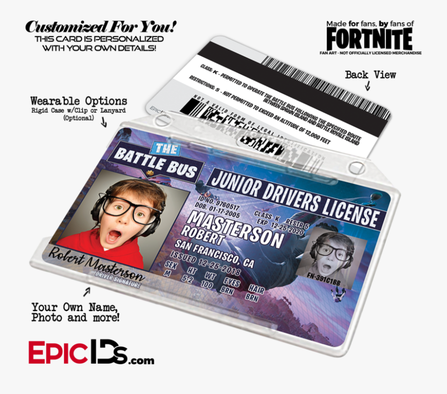 Fortnite Inspired Battle Bus Junior Drivers License - Mib Badge, Transparent Clipart