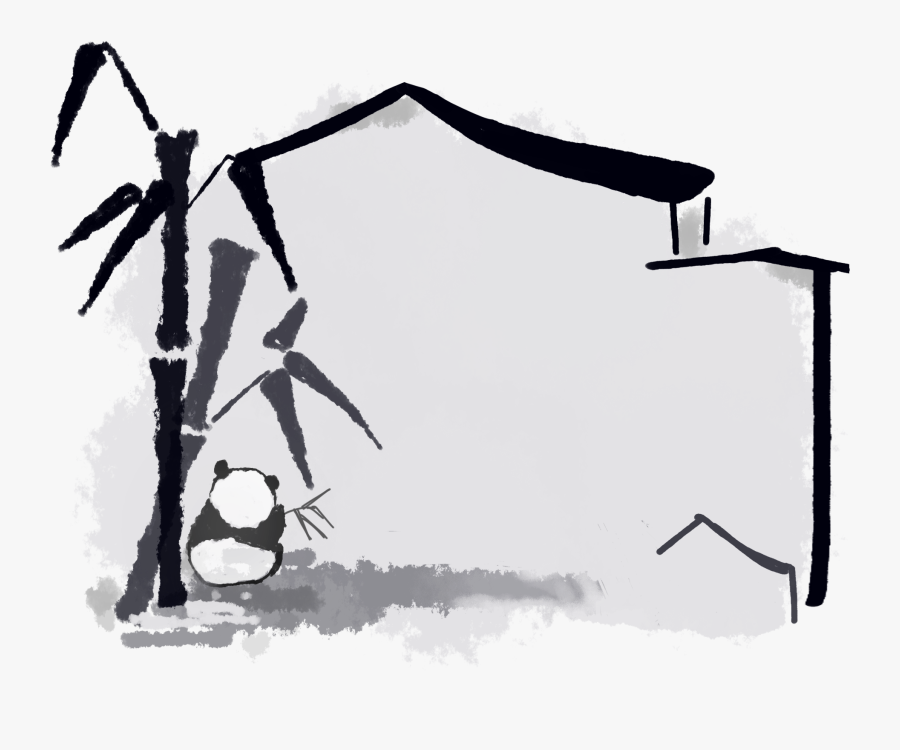 Bamboo Panda Jiangnan Eaves Png And Psd - Chinese Clipart Black And White Borders, Transparent Clipart