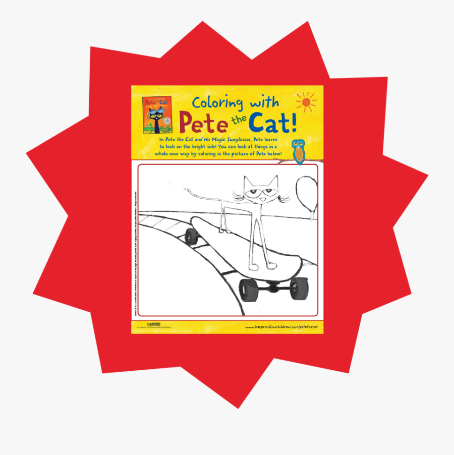 Pete The Cat Magic Sunglasses Coloring Page, Transparent Clipart