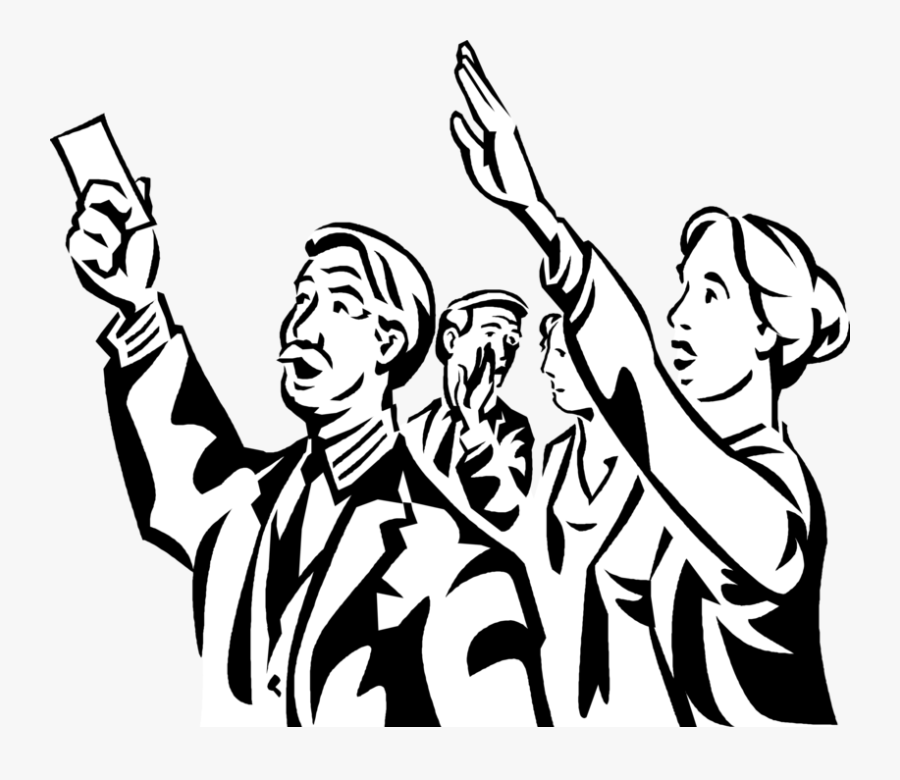 Vector Illustration Of Bidders Place Bids With Auctioneer - Cartoon, Transparent Clipart