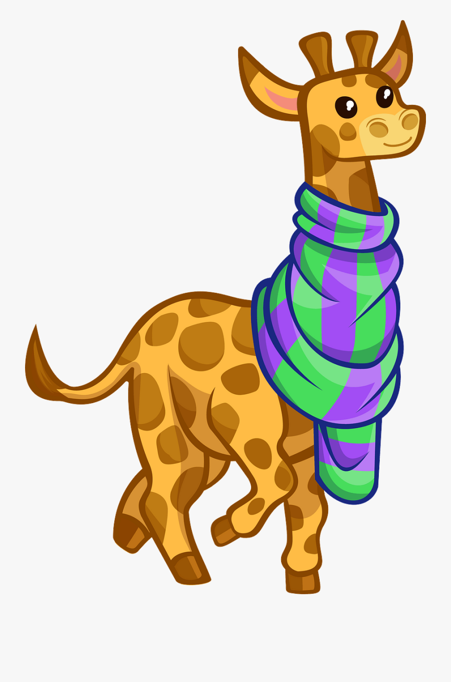 Giraffe Wearing Scarf Cartoon, Transparent Clipart