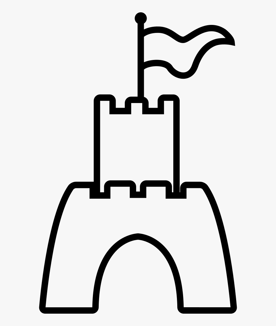 Castle With Flag - Sandcastle Outline, Transparent Clipart