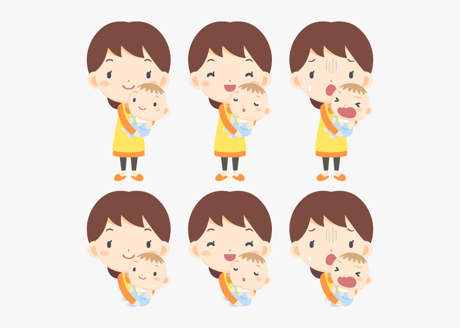 Woman Hug Baby With Different Emotions Free Png And - Cartoon Boy Different Emotions Png, Transparent Clipart