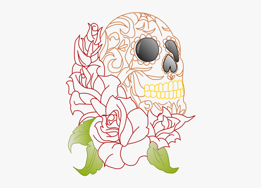 Art,headgear,graphic Design - Sugar Skull And Rose, Transparent Clipart