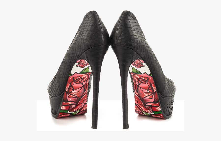 Women"s Black Python Stiletto Heels Flower Printed - High-heeled Shoe, Transparent Clipart