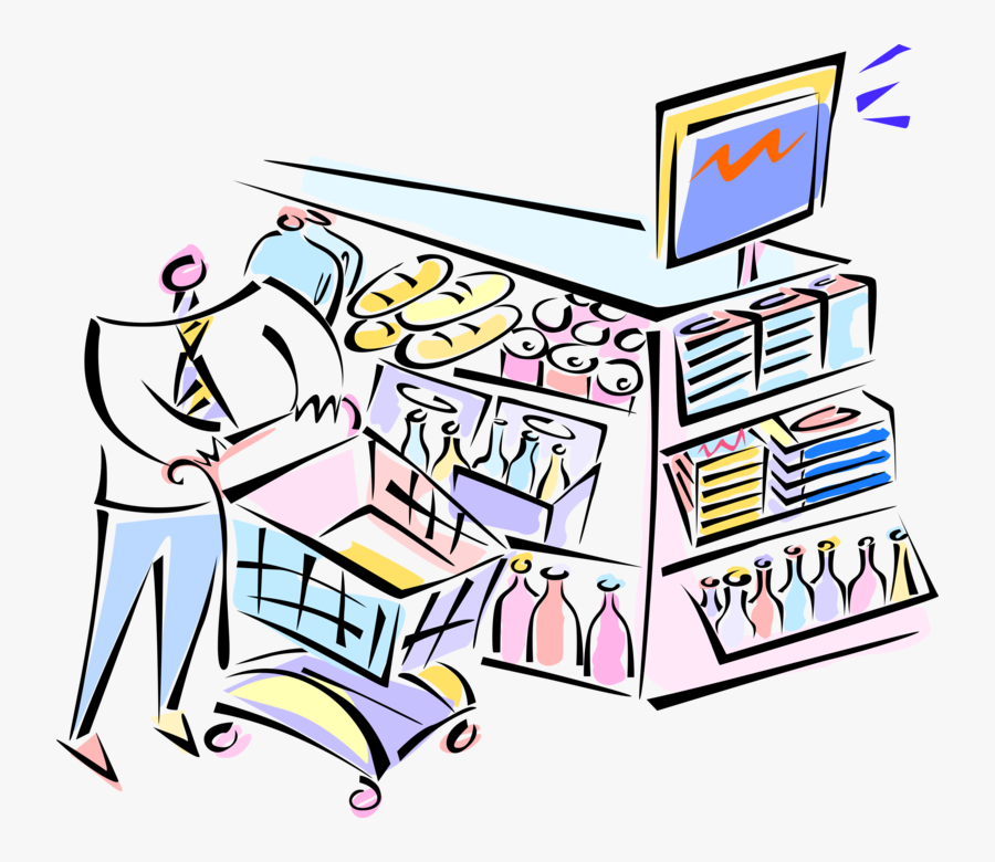 Vector Illustration Of Grocery Store Shopper Shopping, Transparent Clipart