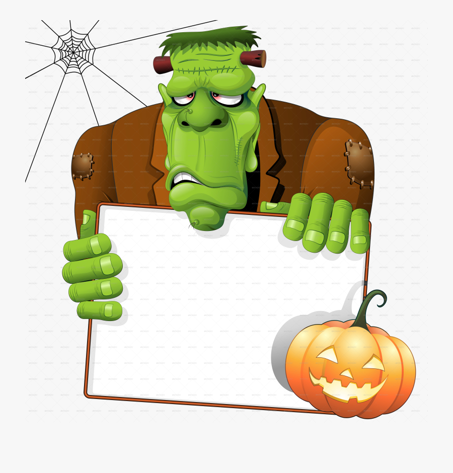 Frankenstein Clipart Item - Frankenstein Cartoon With Pumpkin, Transparent Clipart