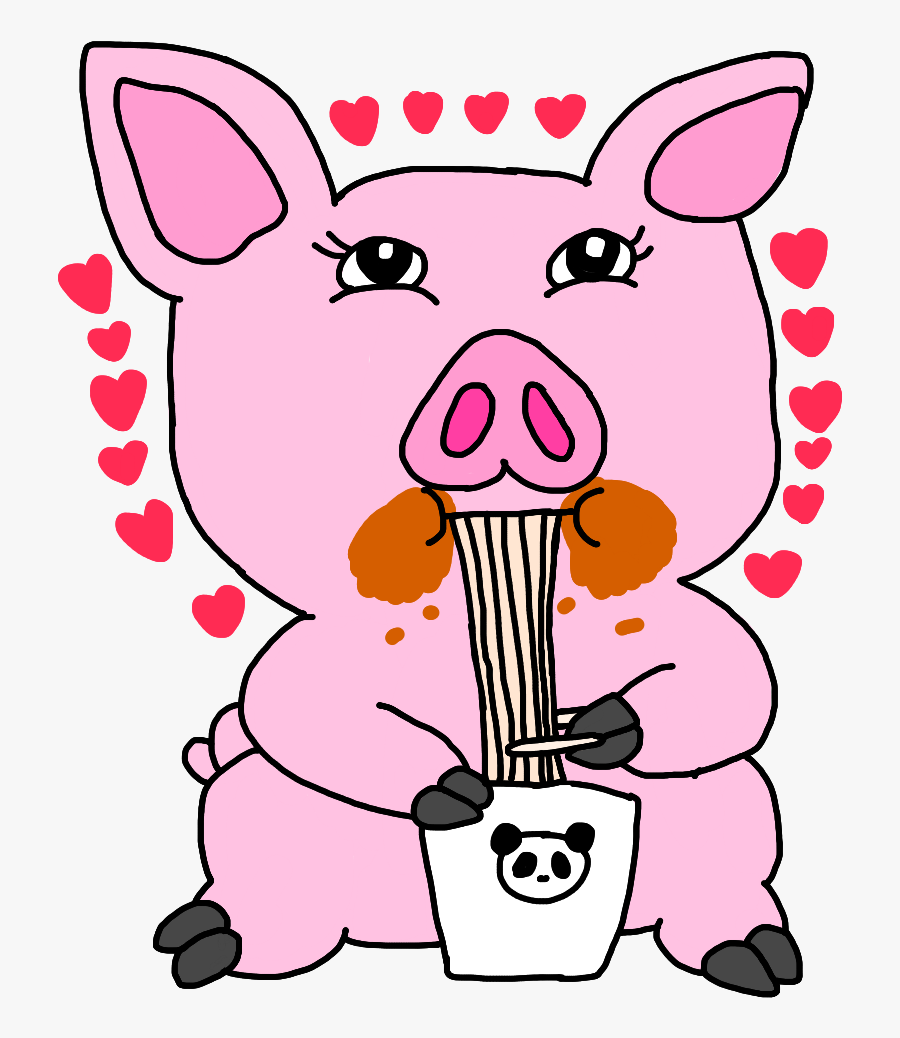 A Pig Eating Some Chinese Food Out Of A Chinese Food - Cartoon, Transparent Clipart
