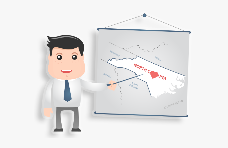 Clipart Man Pointing At Map Of North Carolina - Cartoon, Transparent Clipart