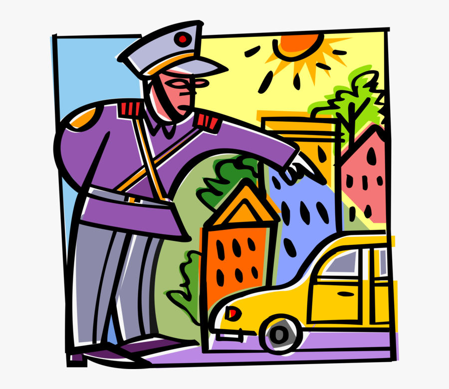Vector Illustration Of Traffic Cop Police Officer Directing, Transparent Clipart