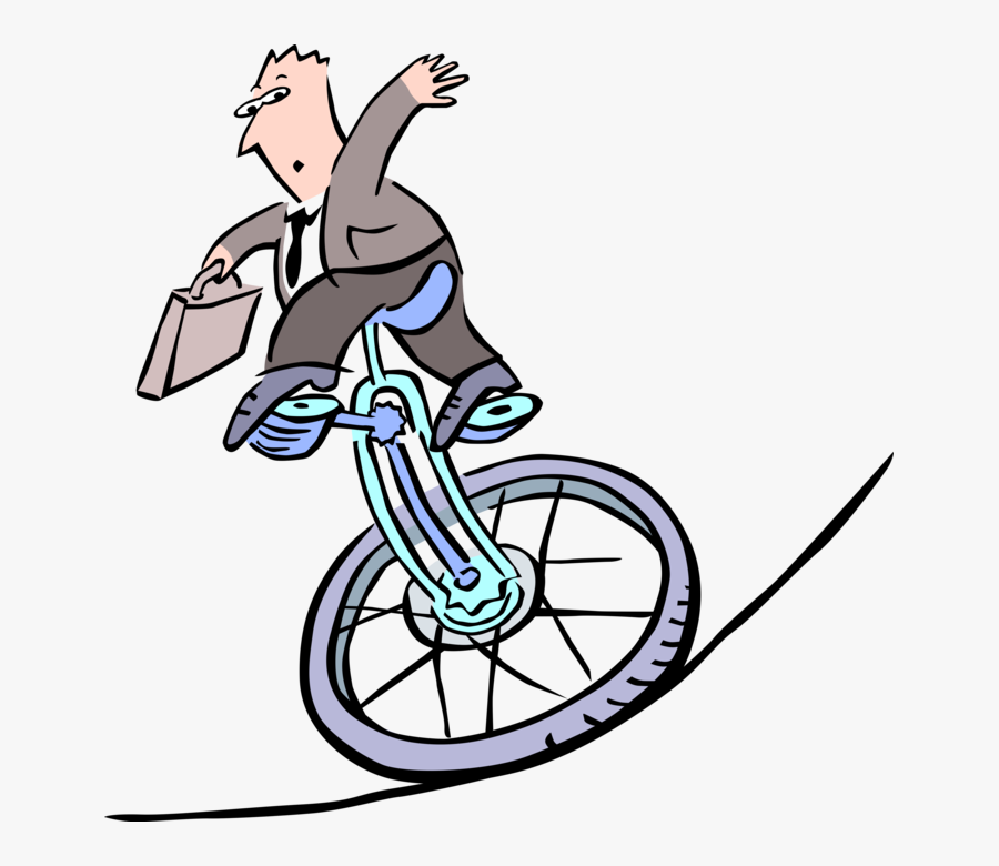 Vector Illustration Of Businessman Balancing On Unicycle - Hybrid Bicycle, Transparent Clipart